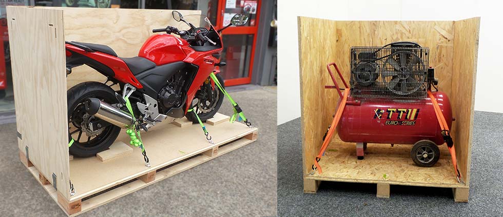 Motorcycle and engine crates